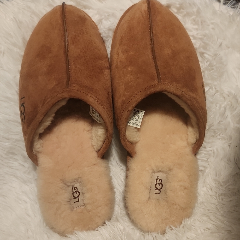Mens UGG Tan Suede Shearling Slippers